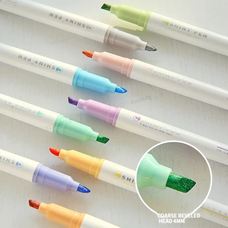 Highlighter Pen Marker Pen Highlighter Marker Art Marker 4 Colors/box Fine Glitter Highlighter Pen Set Fluorescent Markers Highlighters Pens Art Marker Japanese Cute Kawaii Stationery