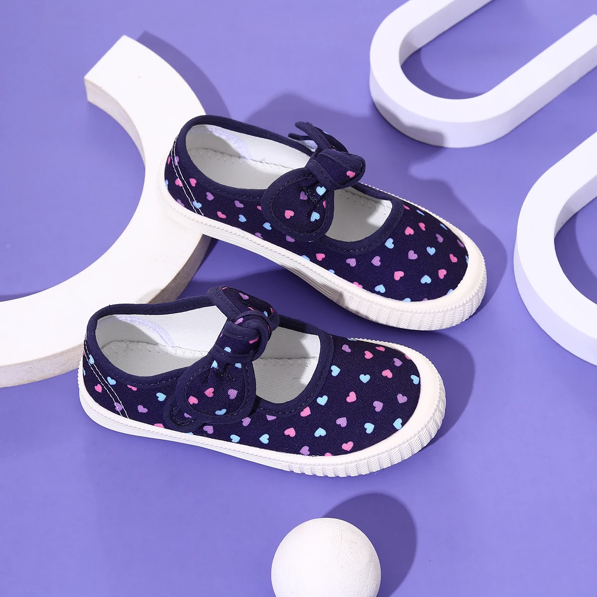 Girls' Canvas Shoes, Casual Sneakers with Cute Bow and Velcro Print, Wide Design Suitable for Indoor and Outdoor Wear in All Seasons - 3