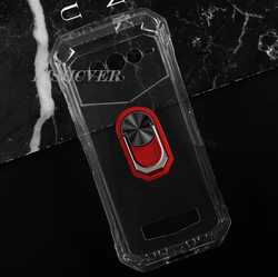 Rugged 6.58 Back Ring Holder Phone Case with TPU Soft Silicone Cover for DOOGEE V Max Plus (Transparent C Red)