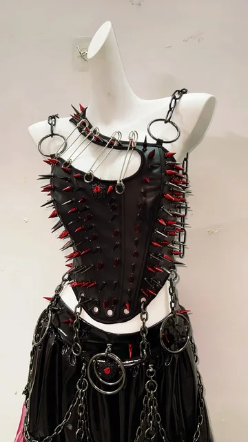 Spikey Cut Out Metal Chain Top and Skirt 5