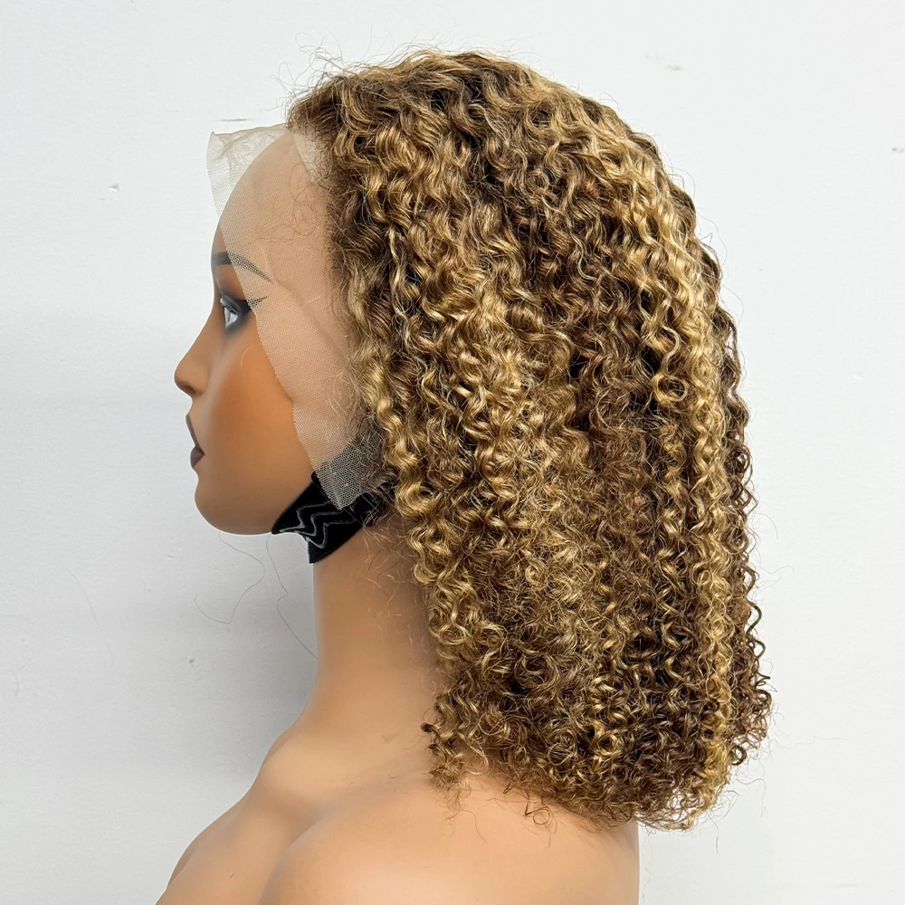Short Bob Human Hair Wigs Jerry Curly 13x4 Lace Frontal Wig Human Hair Highlight Ombre 200% Density Curly Hair Wigs For Women