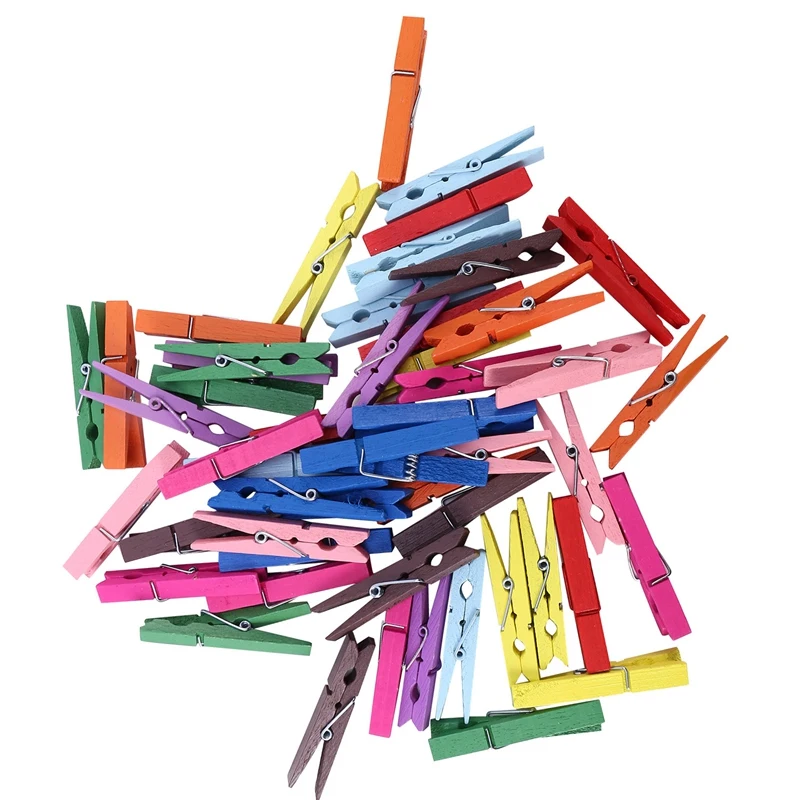 

New 3-Inch Large Natural Colorful Wooden Clothespins, Set Of 50 Pins, Assorted Colors