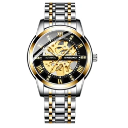 BINBOND Luxury Automatic Leather Strap Watch for Men - Waterproof with Roman Numerals (Jj - black)