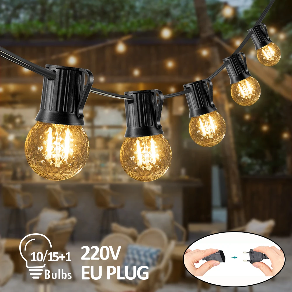 Retro Christmas Street Garland Lampadine E26 220V Collegabile Led Garden Outdoor Festone Light Street Gazebo Luci A Catena