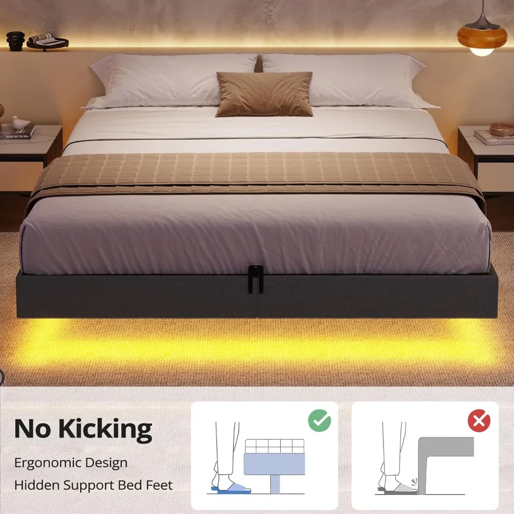 Floating Bed Frame Full Size with LED Lights, Modern Metal Full Platform Bed, Solid and Stable, Noise Free, No Box Spring Needed 5