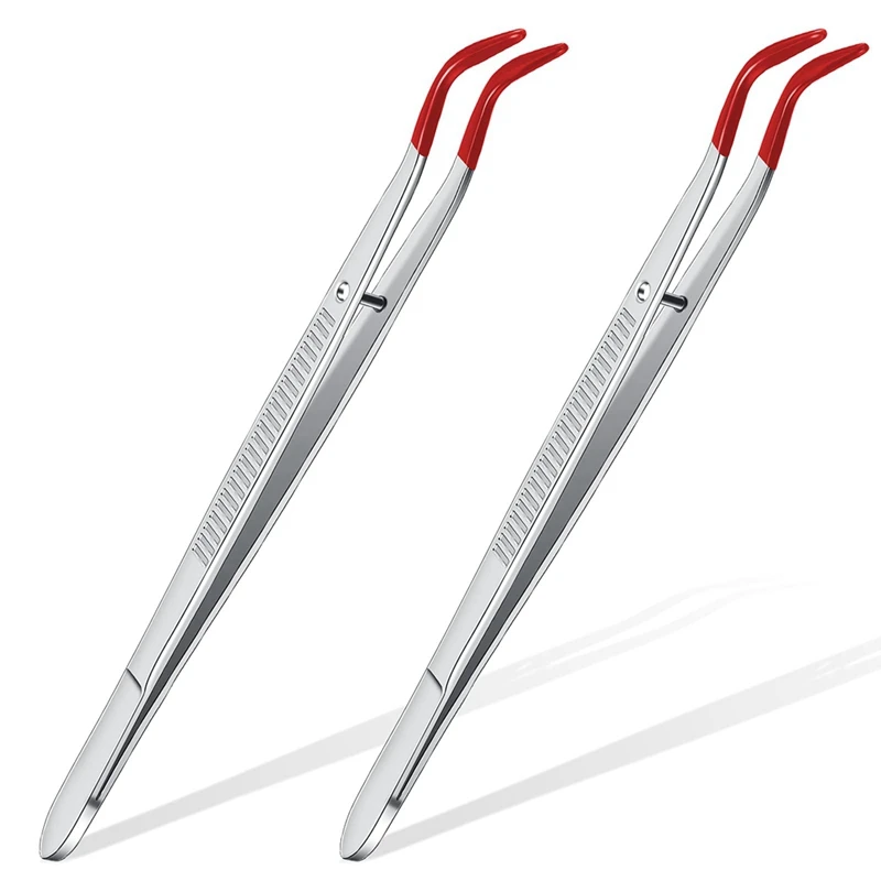 New2 Pieces Rubber Bent Tip Tweezers Lab Industrial Hobby Craft Jewelry Hobby Coin Stamp