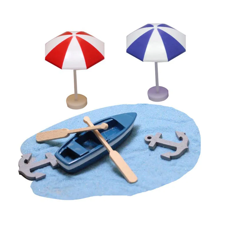 Summer Beach Landscape Ornaments with Boat, Starfish, Sun Umbrella, and Lifebuoy