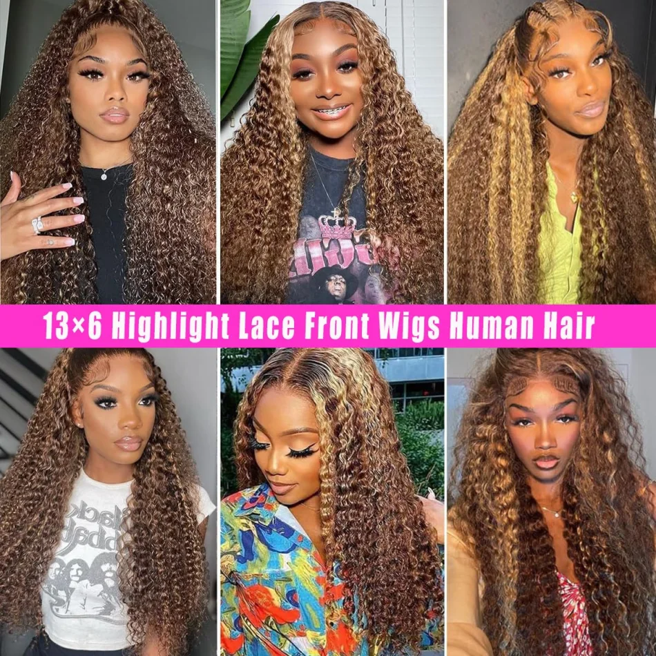 30 Inch Curly Highlight Ombre Lace Front Wig Human Hair Wigs Colored Deep Wave 13X6 Hd Lace Frontal Wig Pre Plucked 250 Density 4