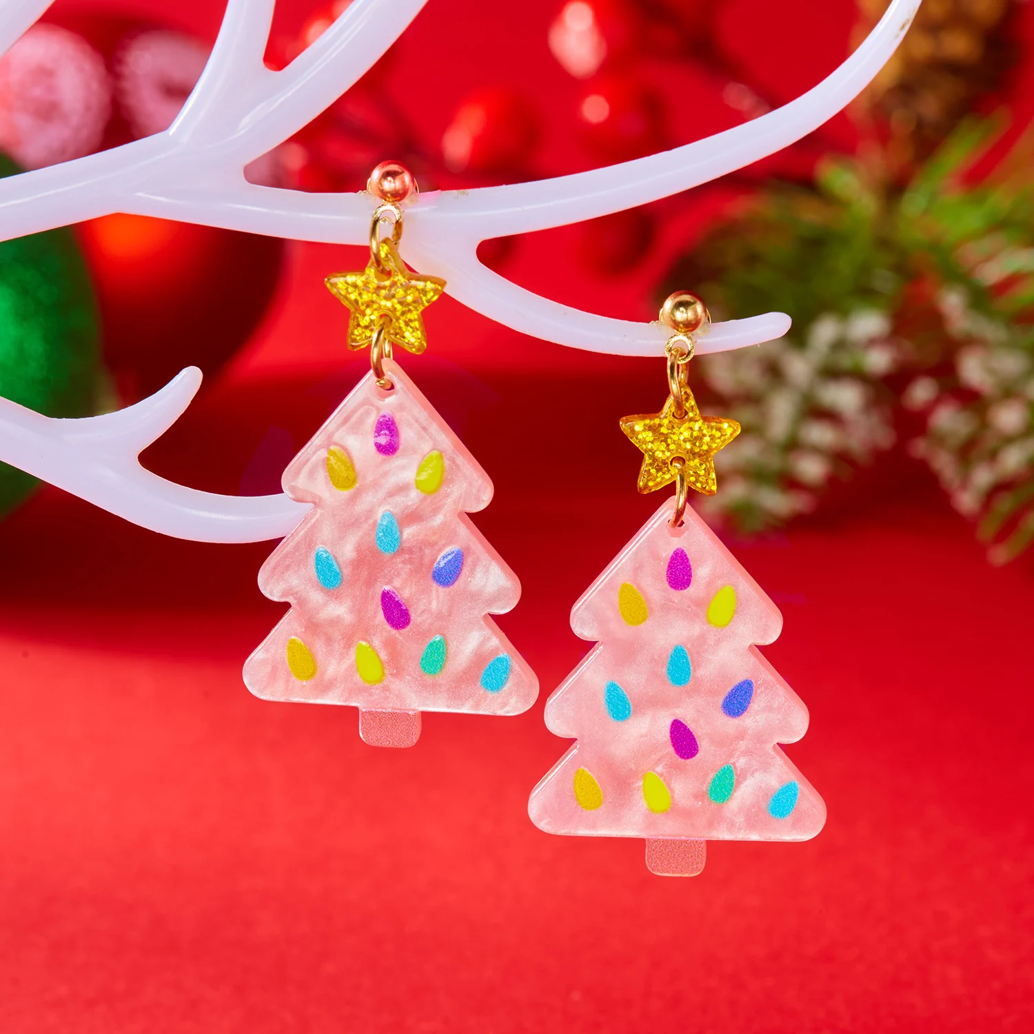 Minimalistischer Tropfenohrring aus Acryl mit Königsmuster für Frauen, süßer Weihnachtsmann, Elch, Weihnachtsbaum-Anhänger, Ohrring, Neujahr, Schmuck, Geschenk – Detail 19