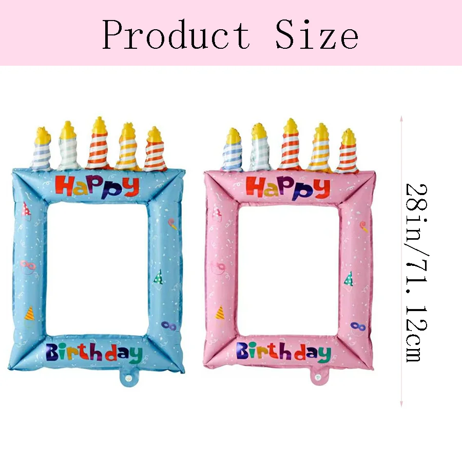 28인치 공주 테마 풍선 사진 프레임 - 포일 셀카 부스 소품, 생일 축하용, 생일 장식 사진 소품