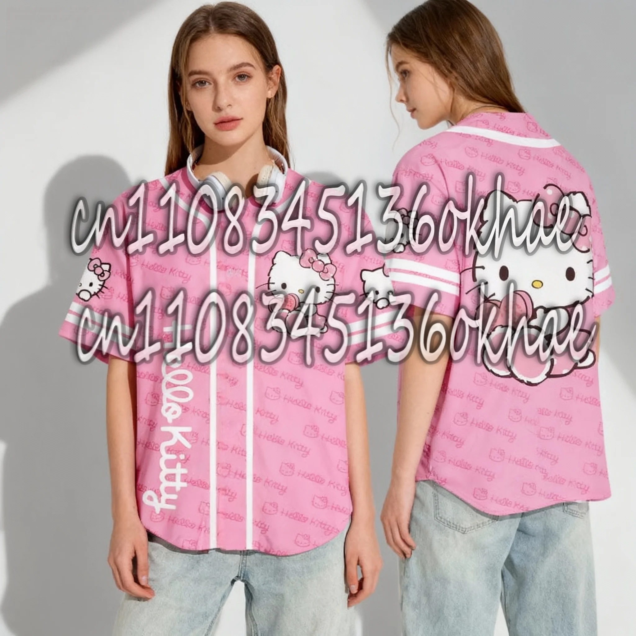 출산복 Sanrio Yugui Dog Kitty Cat 팬 아메리칸 야구 재킷 Sweet Cool Summer Extra Large 남성 성인 스포츠 티셔츠