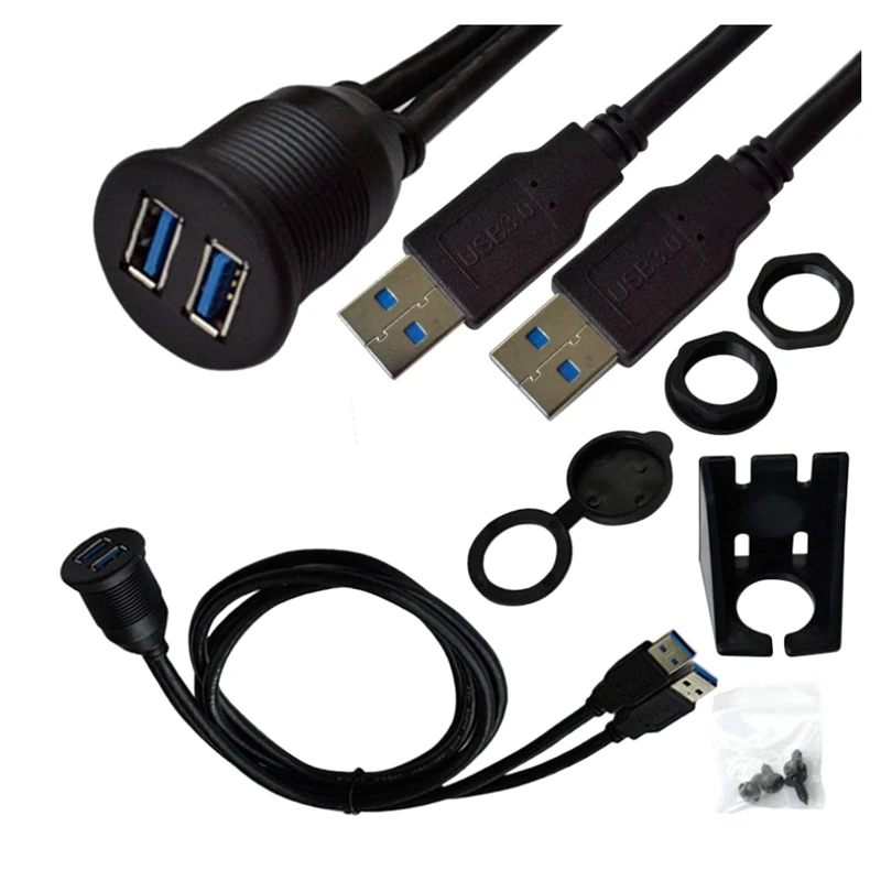 Dual Dash Panel Mount Código de Extensão Macho para Fêmea Carro Barco Motocicleta Cabo Impermeável Painel Usb 3.0 Flush Mount 2m - Imagem 3