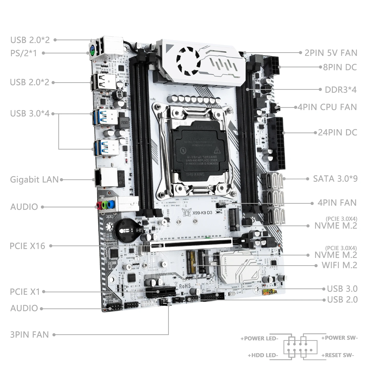 Maschinisten x99 Motherboard lga 91781-3 mit m.2 Steckplatz Unterstützung x99 c612chip DDR3 Speicher Sata 2011 USB 3,0x99 k9-d3