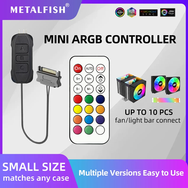 METALFISH MINI ARGB Controller 5V3PIN to SATA Light Regulator with Remote For PC case fans