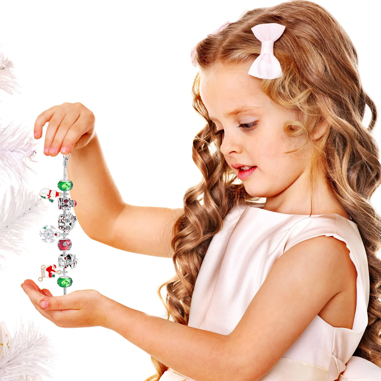 Christmas Countdown Advent Calendars Box Jewelry Advent Calendar With 2 Adjustable Bracelets 2 Necklaces, 22 Charm Beads