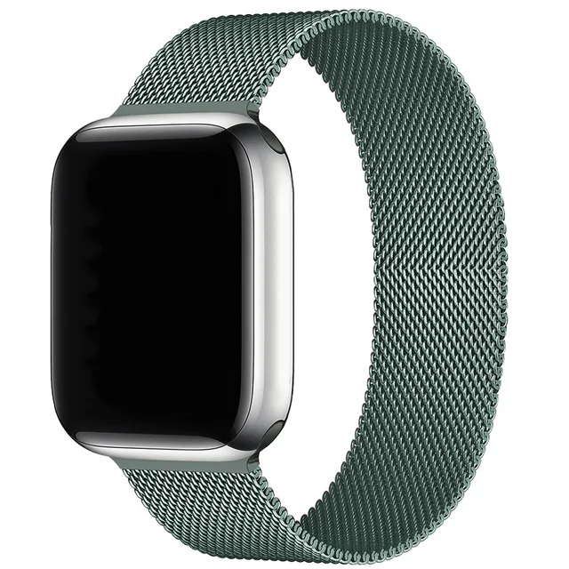 Magnetic Band Compatible with Apple Watch 45mm 44mm 42mm Adjustable Milanese Clasp Loop Strap for iWatch Series 7/6/5/4/3/2/1 SE Pine Needle Green