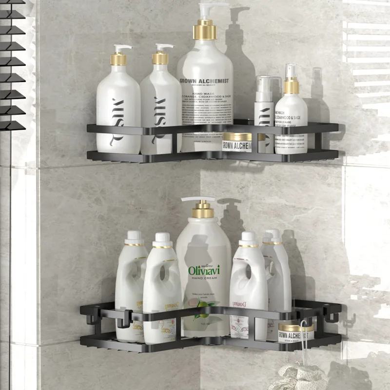 

Bathroom Corner Storage Shelves Wall Mounted Shampoo Holder Iron Shower Drain Basket No Drill Shelf Organizer Bath Accessories