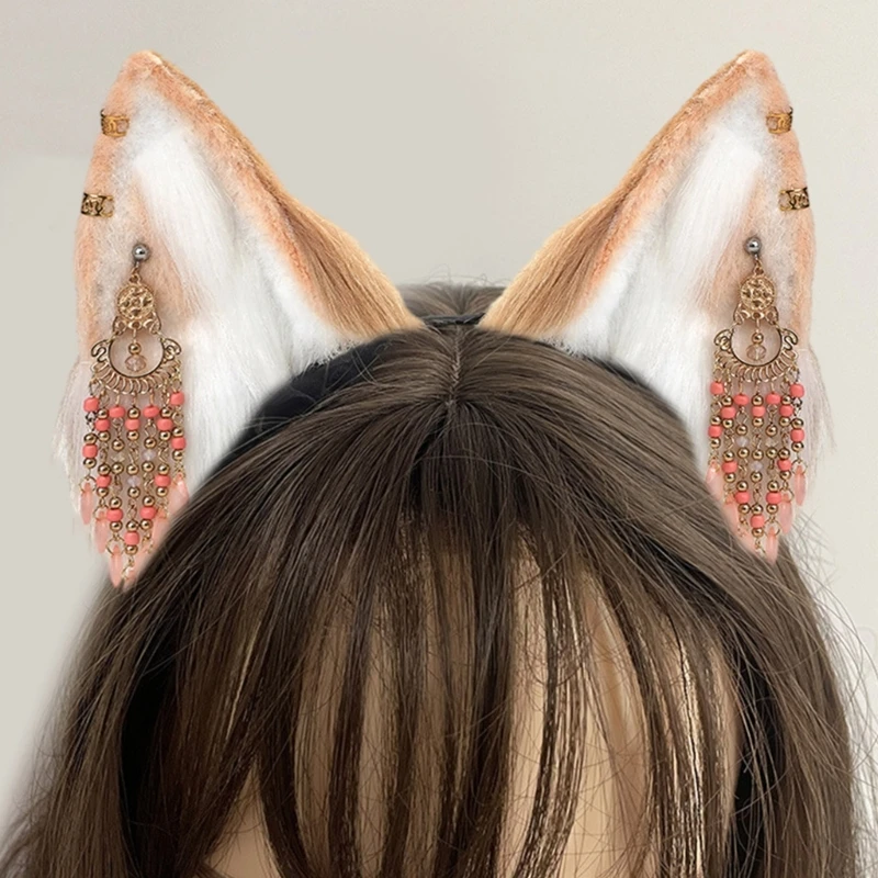 FUXIU Fascia per capelli con orecchie di gatto, in peluche, per cosplay, costume invernale peloso per donne e ragazze, decorazioni per capelli dolci
