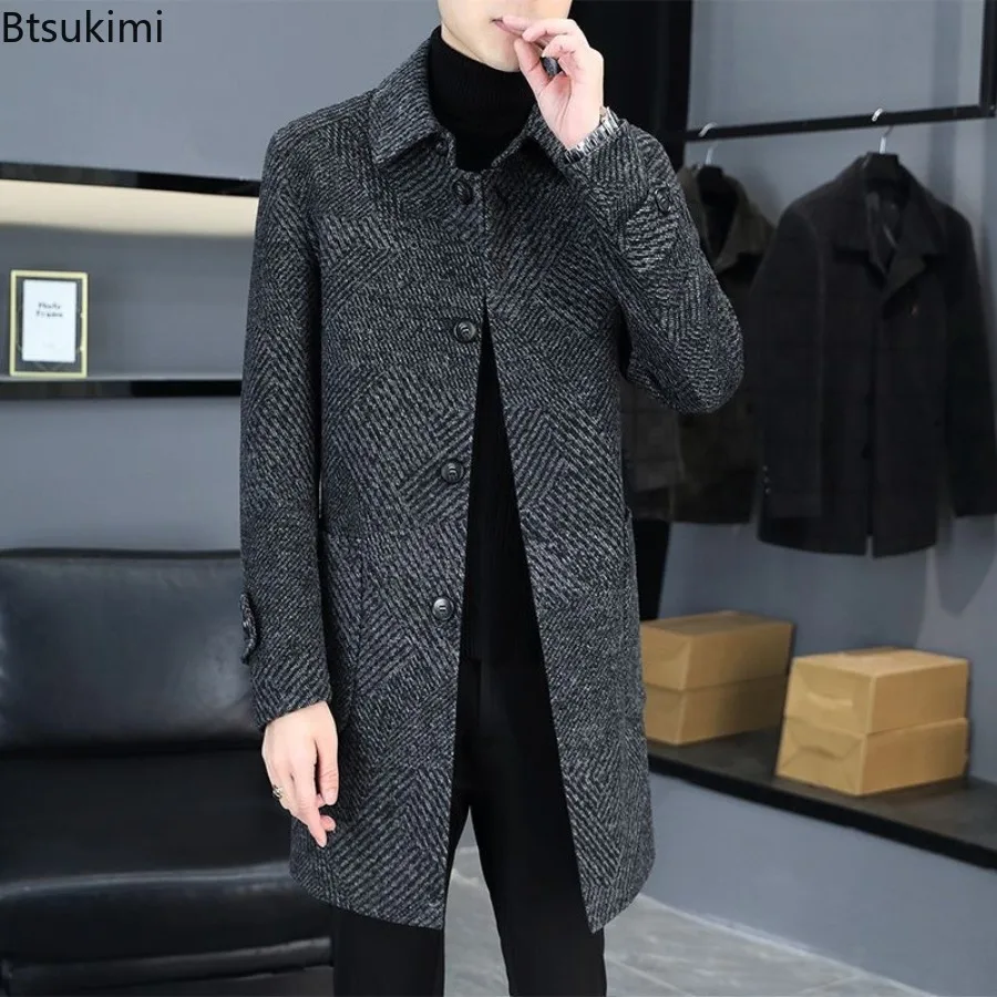 جديد معاطف رجالية عصرية ضيقة بصدر واحد معاطف متوسطة الطول معاطف صوفية مزدوجة الجانب ملابس رجالية للخريف والشتاء