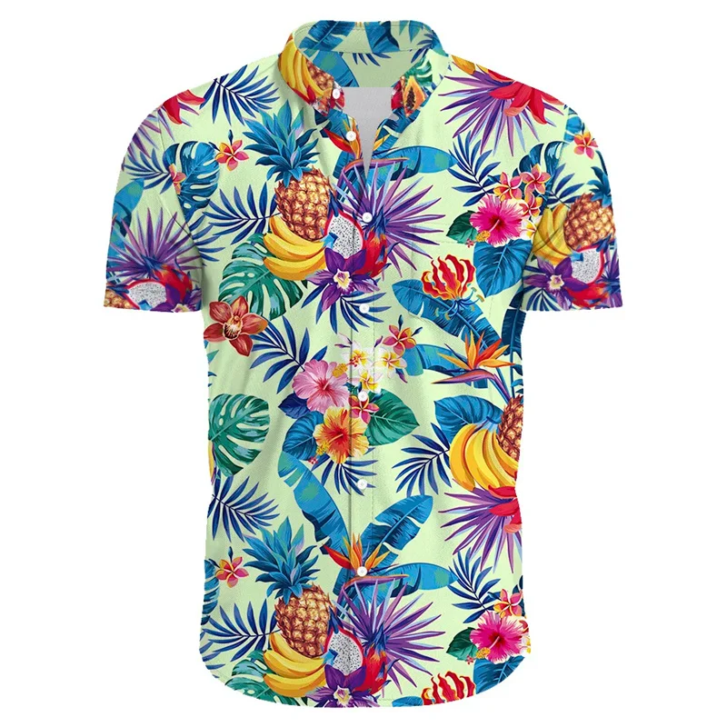 

Harajuku New 3D Printed Tropical Floral Shirts Men Tropical Leaves Graphic Lapel Shirt Kid Cool Streetwear Short Shirts Clothing