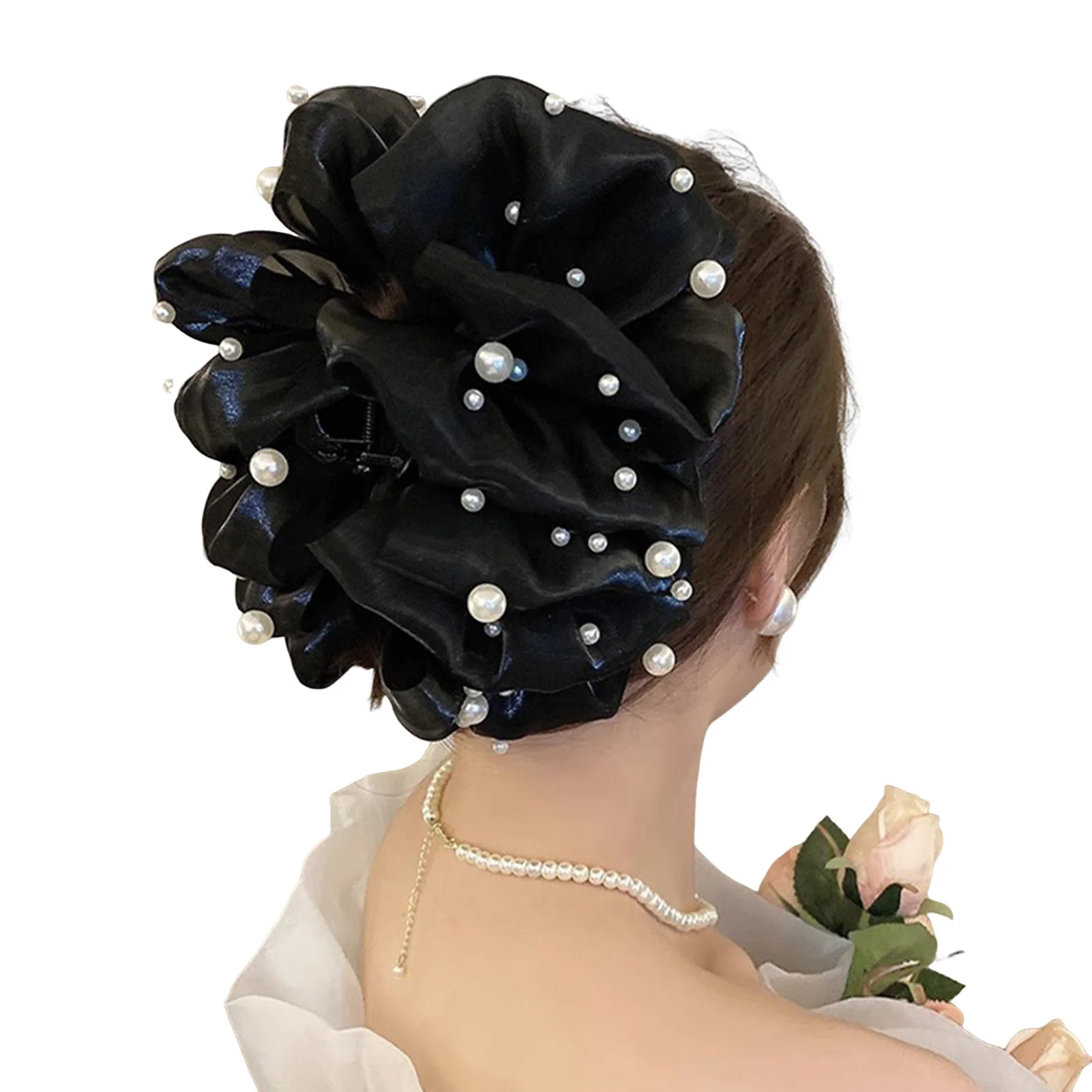 Neue Haar Klaue Für Frauen Große Perle Perle Bogen Gaze Shark Greifer Klaue Elegante Exquisite Hochsteckfrisur Haar Clip Mädchen Haar Zubehör – Detail 4