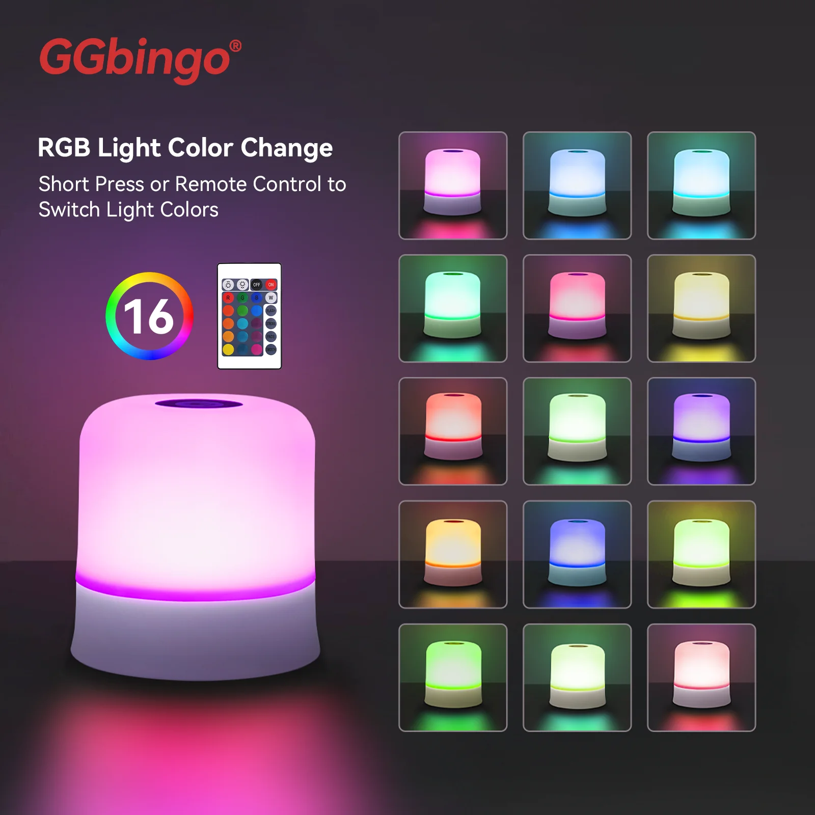 GGbingo Touch veilleuse Rechargeable télécommande veilleuse RGB lampe de Table à intensité variable lumière ambiante pour chambre salon
