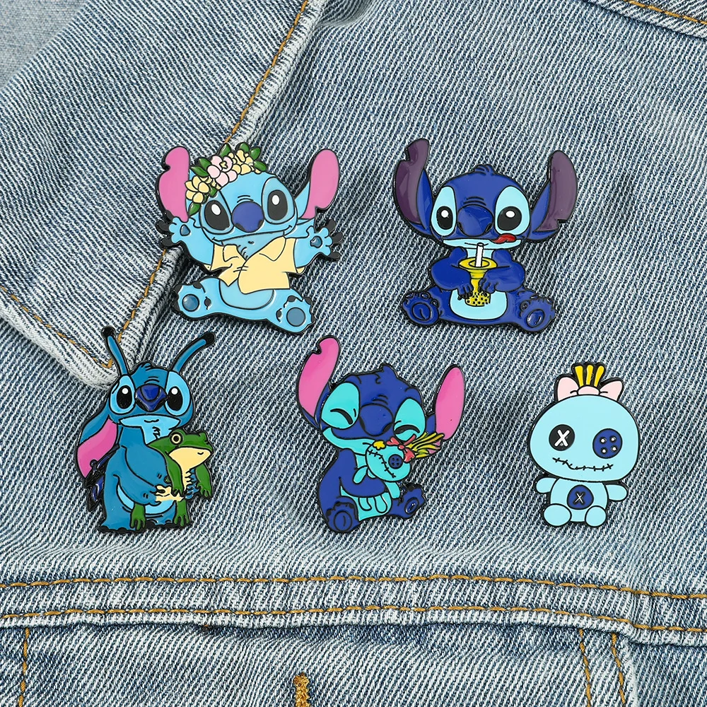 Stitch Enamel Pins Anime Movies Games Brooch Backpack Hat Bag