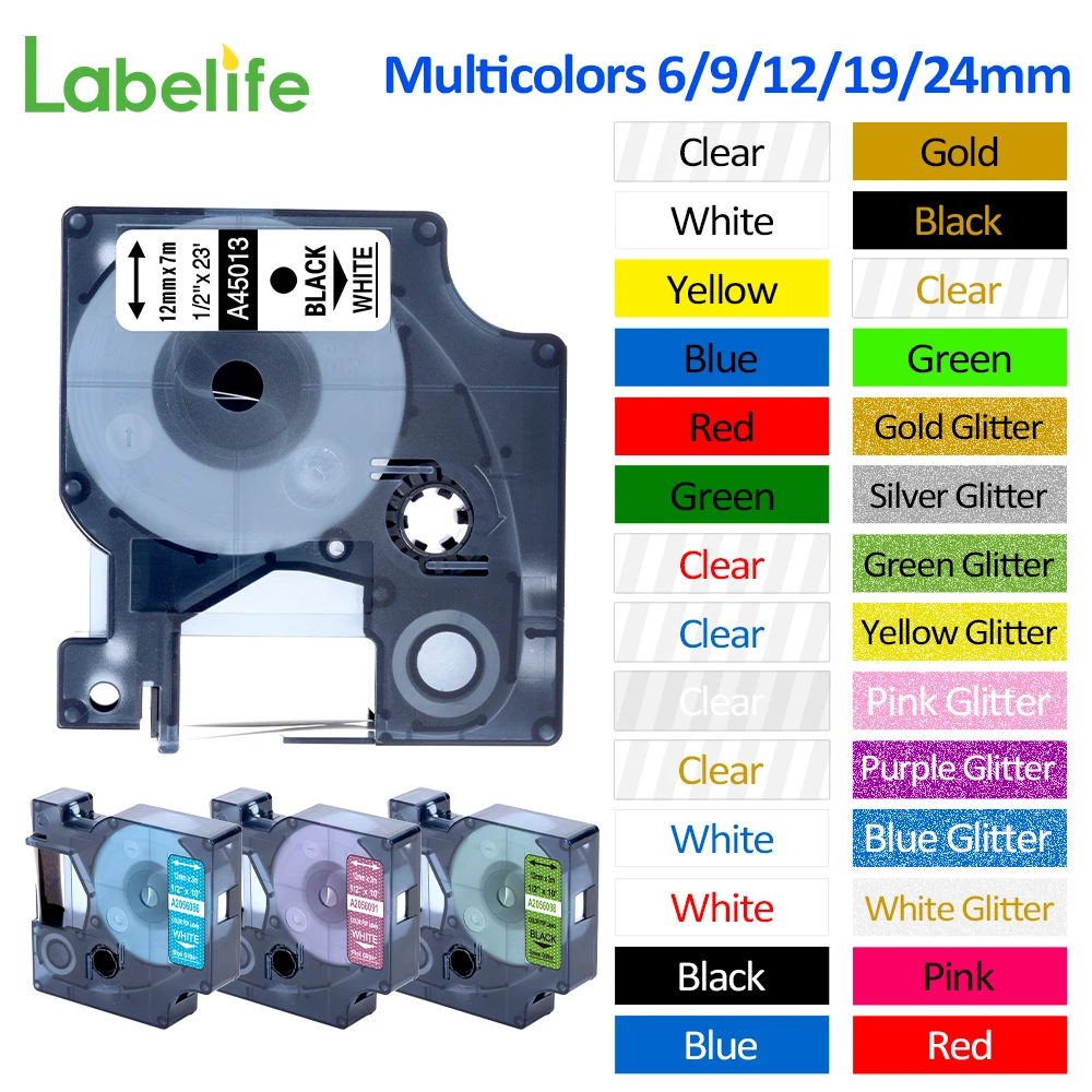 Labelife 1pc 45013 45010 45018 40918 40913 Compatible Dymo D1 Label Tape  12mm For Dymo Labelmanager Label Maker 160 280 210 260p - Printer Ribbons -  ...