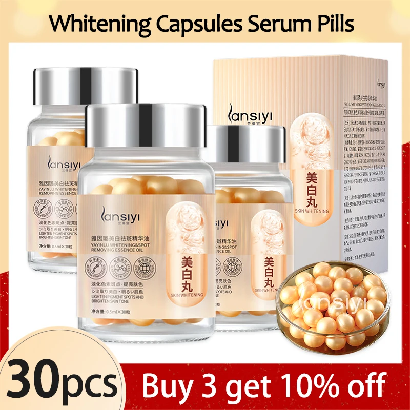 30/90 Capsules Whitening Serum Pills Anti Aging Remove Dark Spots Pigment Essence Jojoba Oil Skin Barrier Repair with Free Tool обновляющий концентрат с витамином с в капсулах renovative serum with pure vitamin c