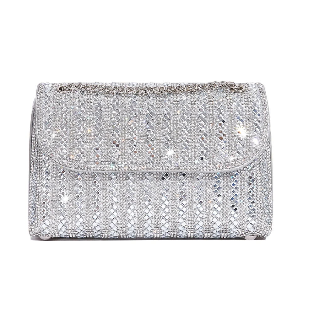 

2023 New Evening Bag Shiny Rhinestone Gold Clutches for Women Party Casual Chain Shoulder Bag