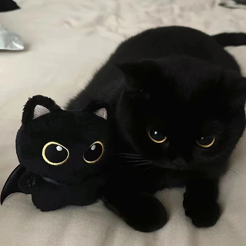 かわいい黒猫ぬいぐるみキーホルダー、漫画の子猫、柔らかい