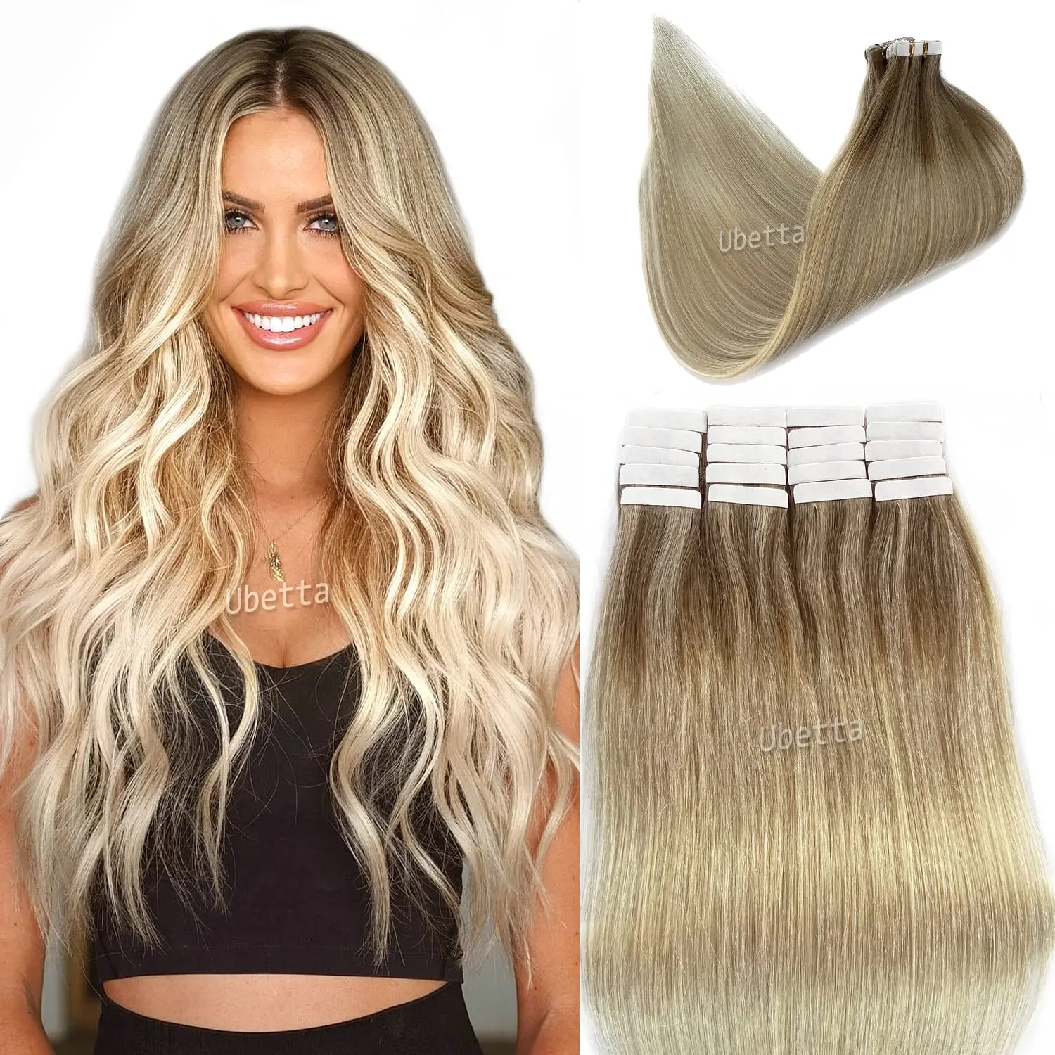 

Накладные волосы Омбре, накладные человеческие волосы, лента для наращивания, пепепельный светлый цвет, яркая светлая лента для наращивания волос для женщин