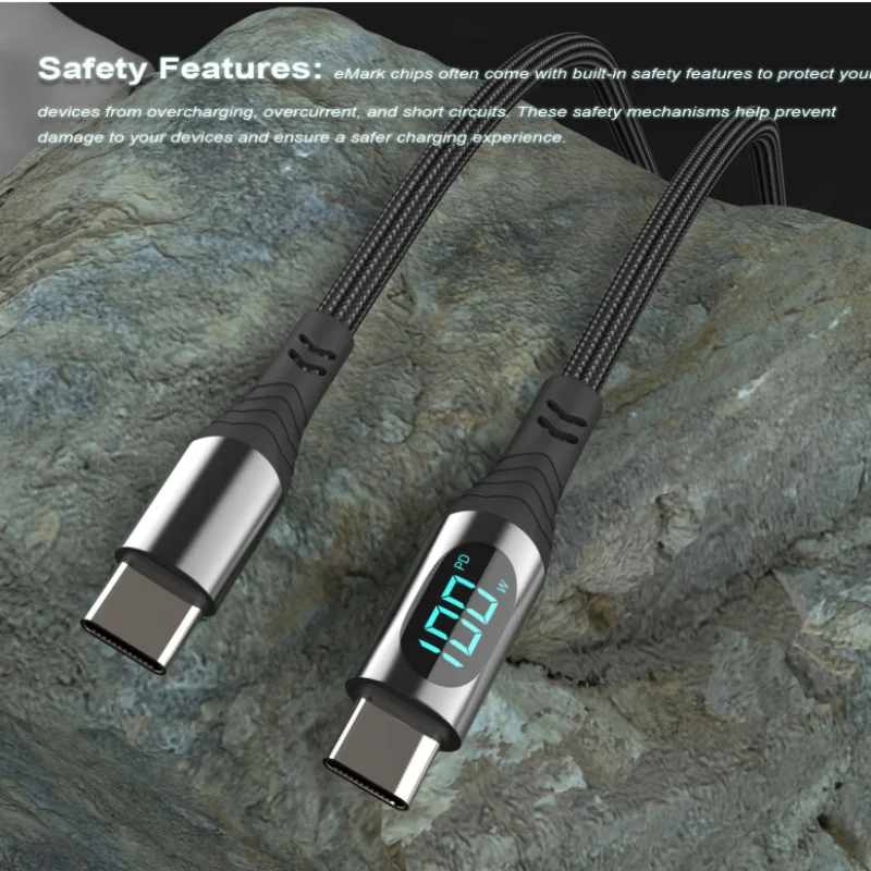 디지털 디스플레이 USB-C to USB-C 100W 고속 충전 케이블 6A 풀 프로토콜 PD 충전기 코드 1.2M 2M 블랙 (타입C 휴대폰용)