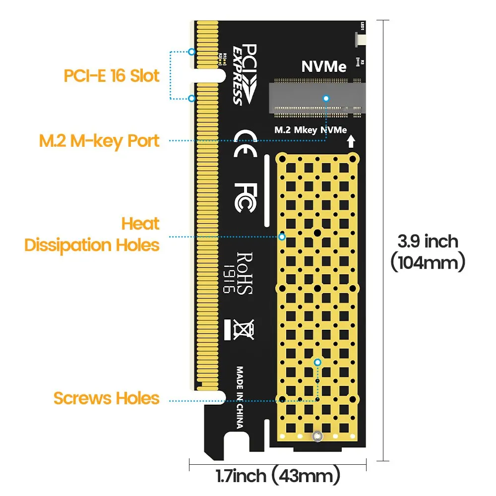 JEYI M.2 NVME إلى PCIE X16 محول ، بطاقة توسيع moth...