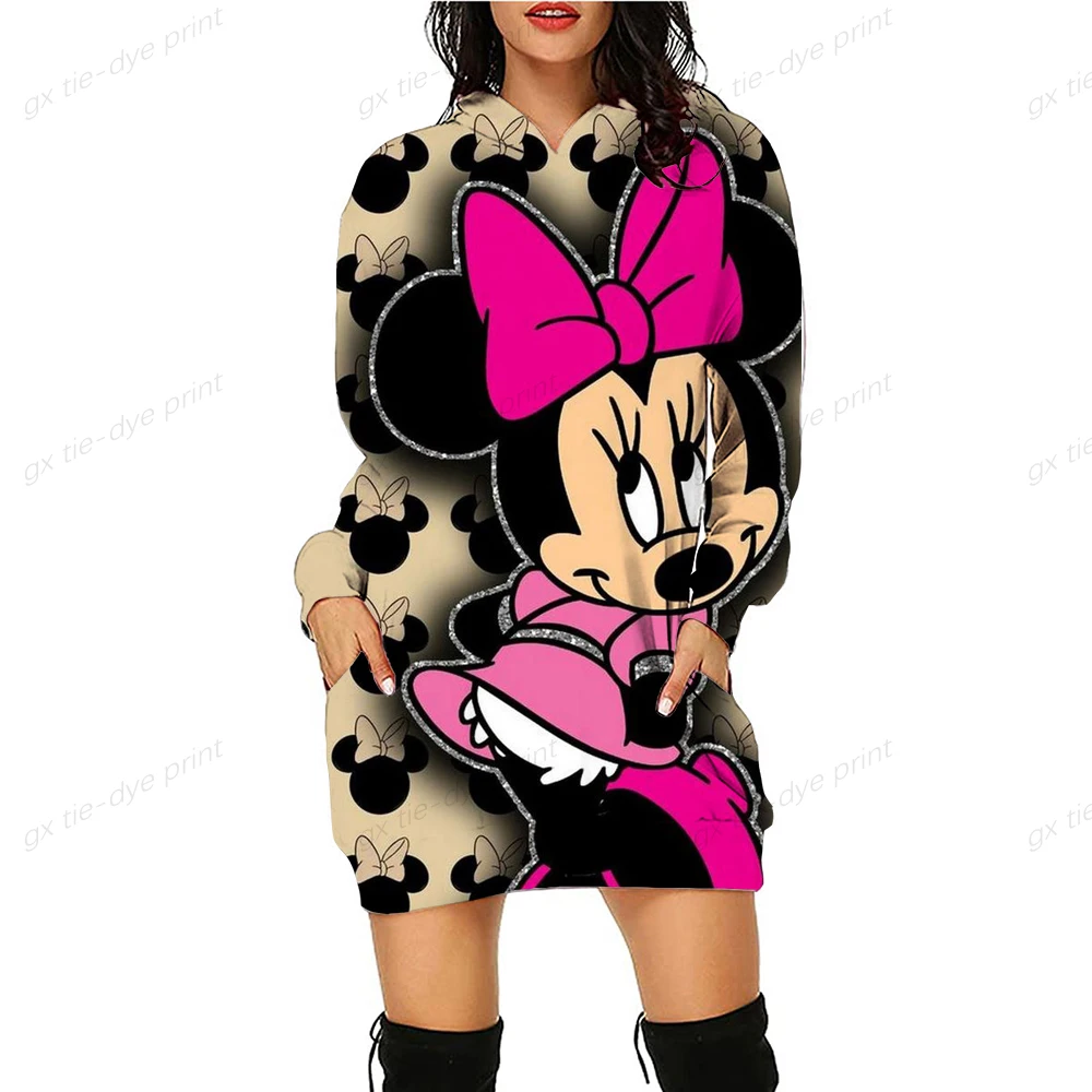 

Осеннее платье с капюшоном и 3D-принтом Минни Микки Маус