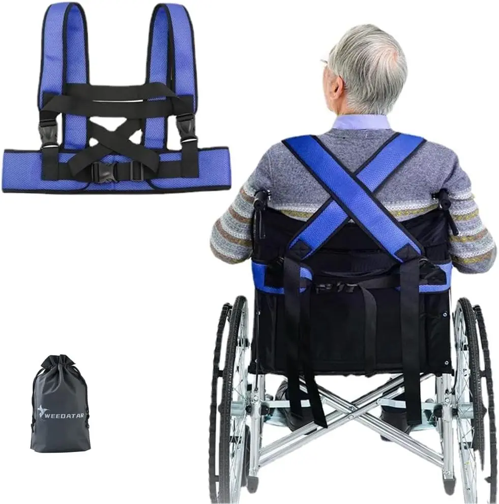1PCS Blue Wheelchair Seat Belt Torso Support Vest Full Body Harness Prevent Tilting or Falling,Chest Waist Band Restraint Strap