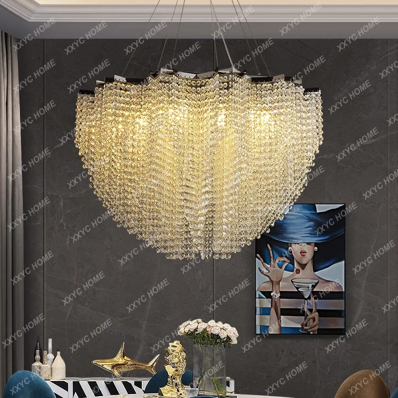 

Light Luxury French Crystal Chandelier Modern Living Room Dining Room Duplex Villa Mansion Lamp