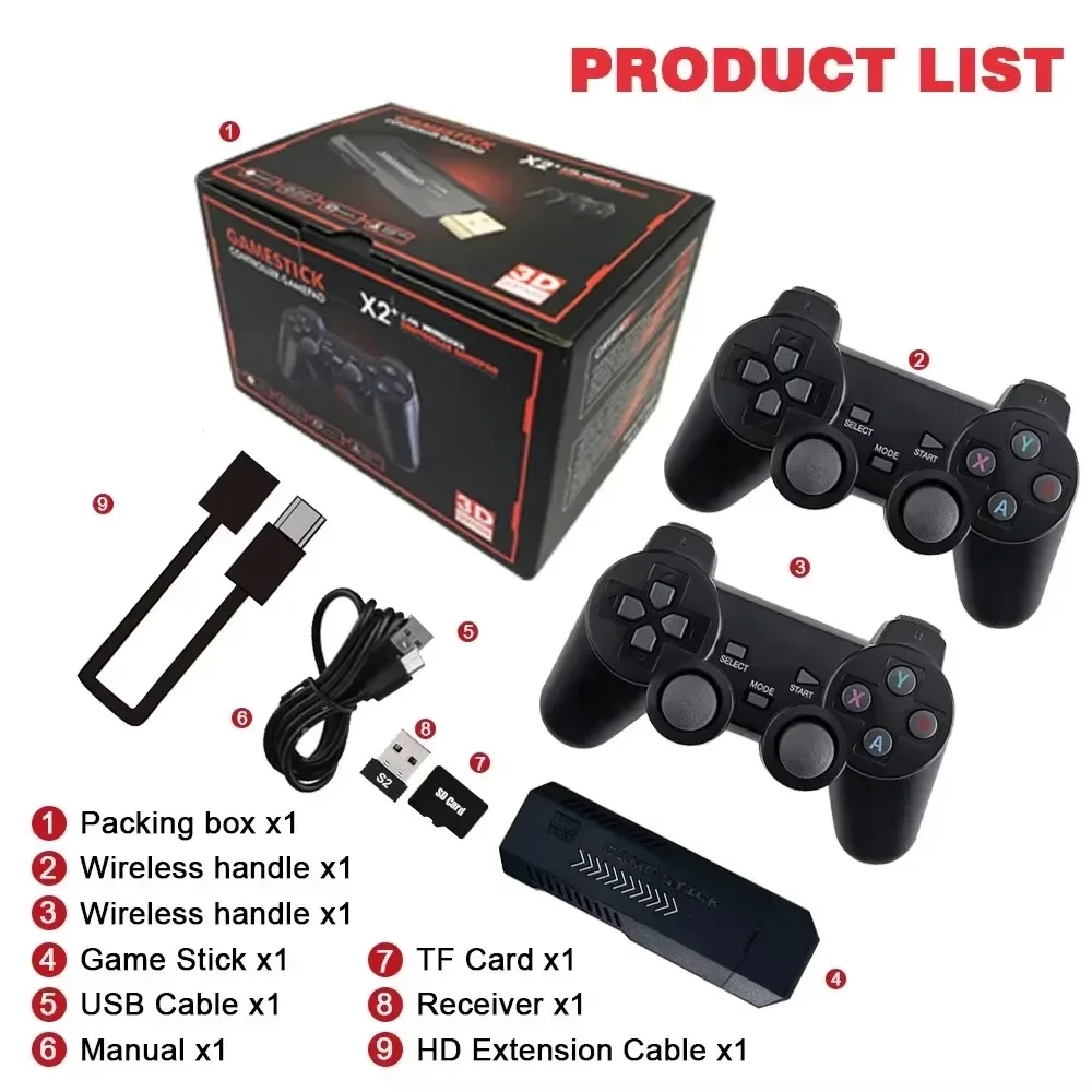Game console X2 GD10 Pro 4K Retro Game Console 2.4G Dual Wireless 256GB 30000+ Games for PS1/N64/PSP Portable TV Gaming Stick