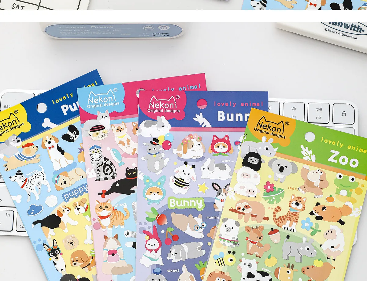 NEKONI Niedliche Tier-Aufkleber Welpen Katzen Hasen Scrapbooking DIY Journal Süße Schul-Schreibwaren Aufkleber Schulbedarf – Detail 14