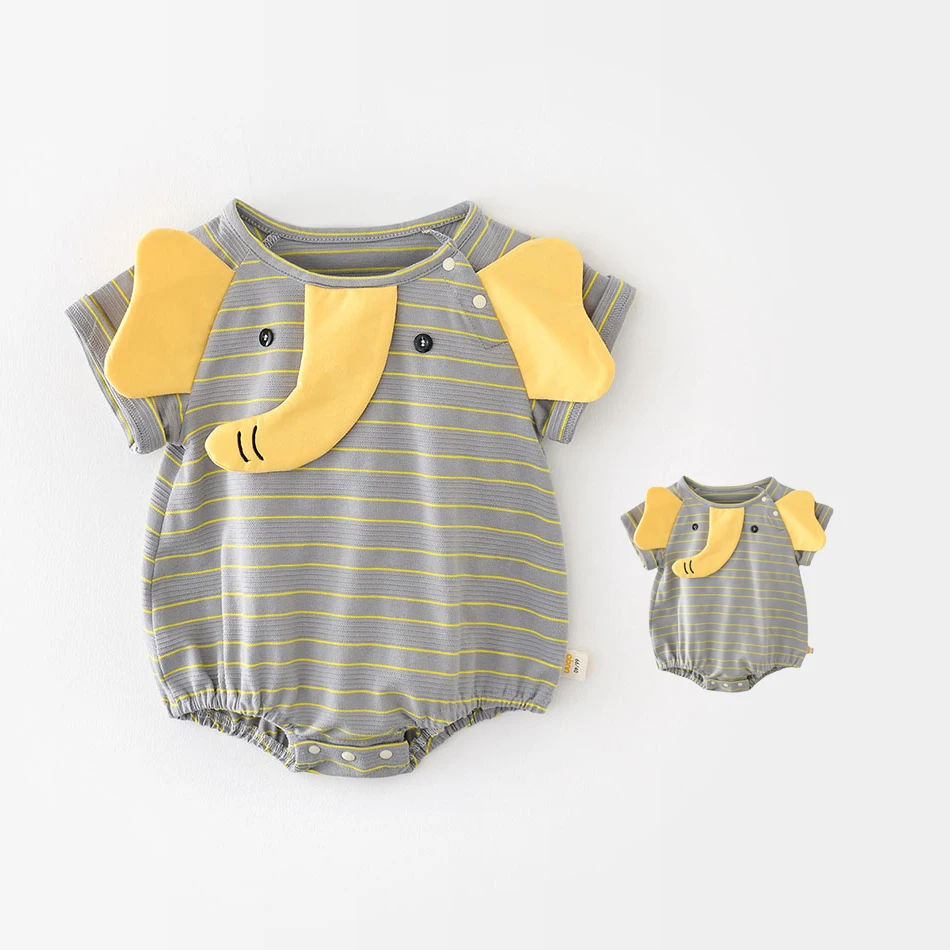 

Baby Onesie Kids Birthday Casual Romper Infant Short Sleeve Yellow Gray Jumpsuit Toddler 3-24 Months Cotton Elephant One-Piece