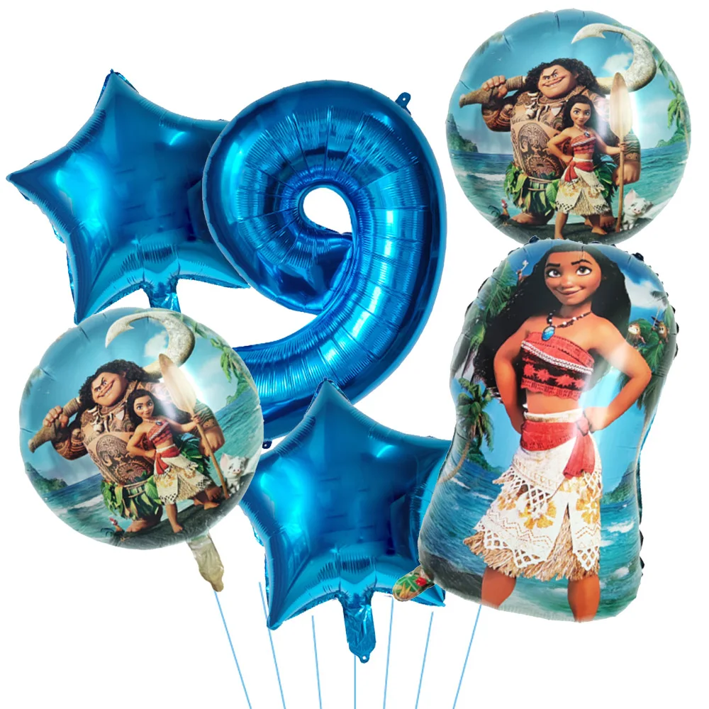 thumbnail image 1 of Globos de princesa Moana, decoración para fiesta de cumpleaños, juego de globos con números de 32 pulgadas, suministros para fiesta de cumpleaños con globos de aluminio de Maui para baby shower de Moa, 1 of 5