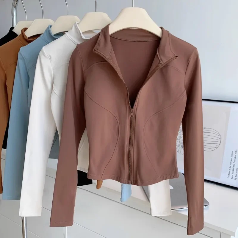 Women's Yoga Suit High-end Standing Collar Long Sleeved Sports Jacket Running Training Fitness Top Windproof Running Suit