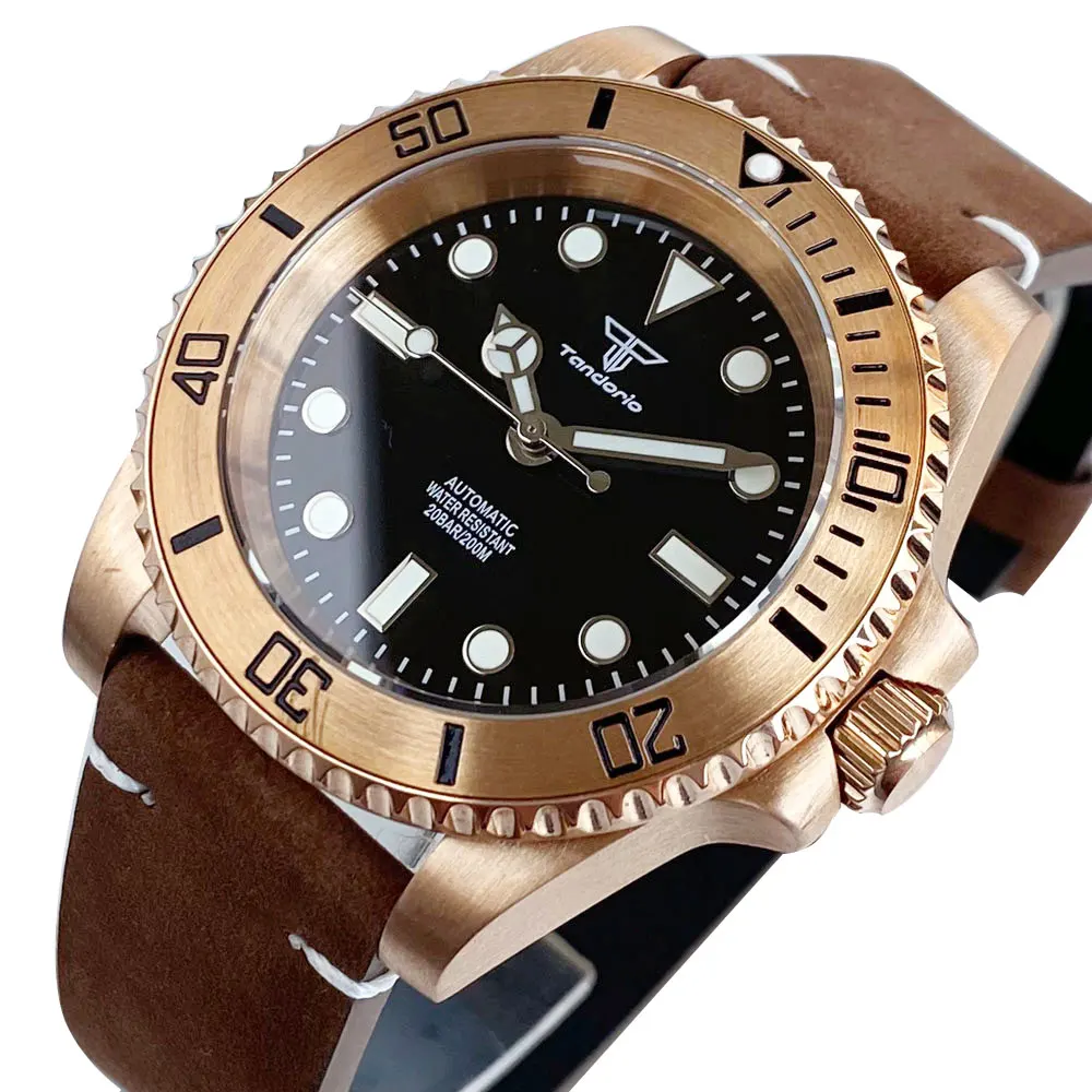 Tandorio Solid CuSn8 Bronze Black 200m Waterproof Sapphire Crystal
