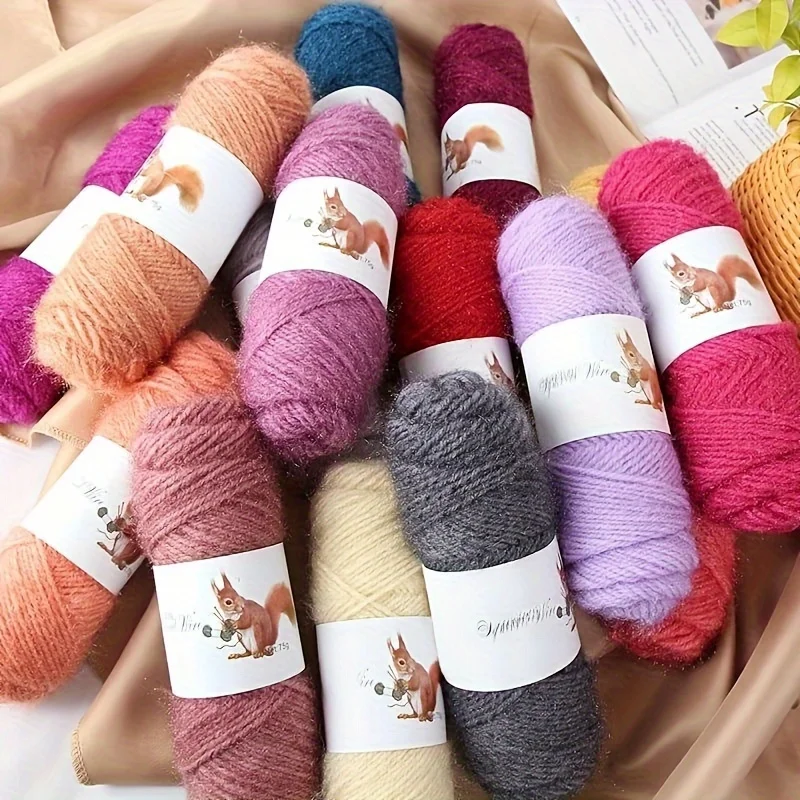 

Bright Silk Squirrel Down High-grade Ball Does Not Fade Hand-woven Medium Thick Yarn Woven Hat Scarf Jacket