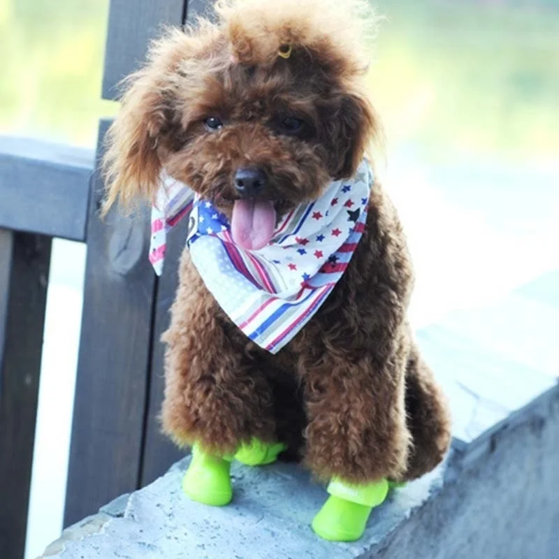 4pcs/Set Small Pet Dog Rain Shoes Anti Slip Waterproof Puppy Cat Shoe Rubber Boots for Outdoor Footwear pet rain boots