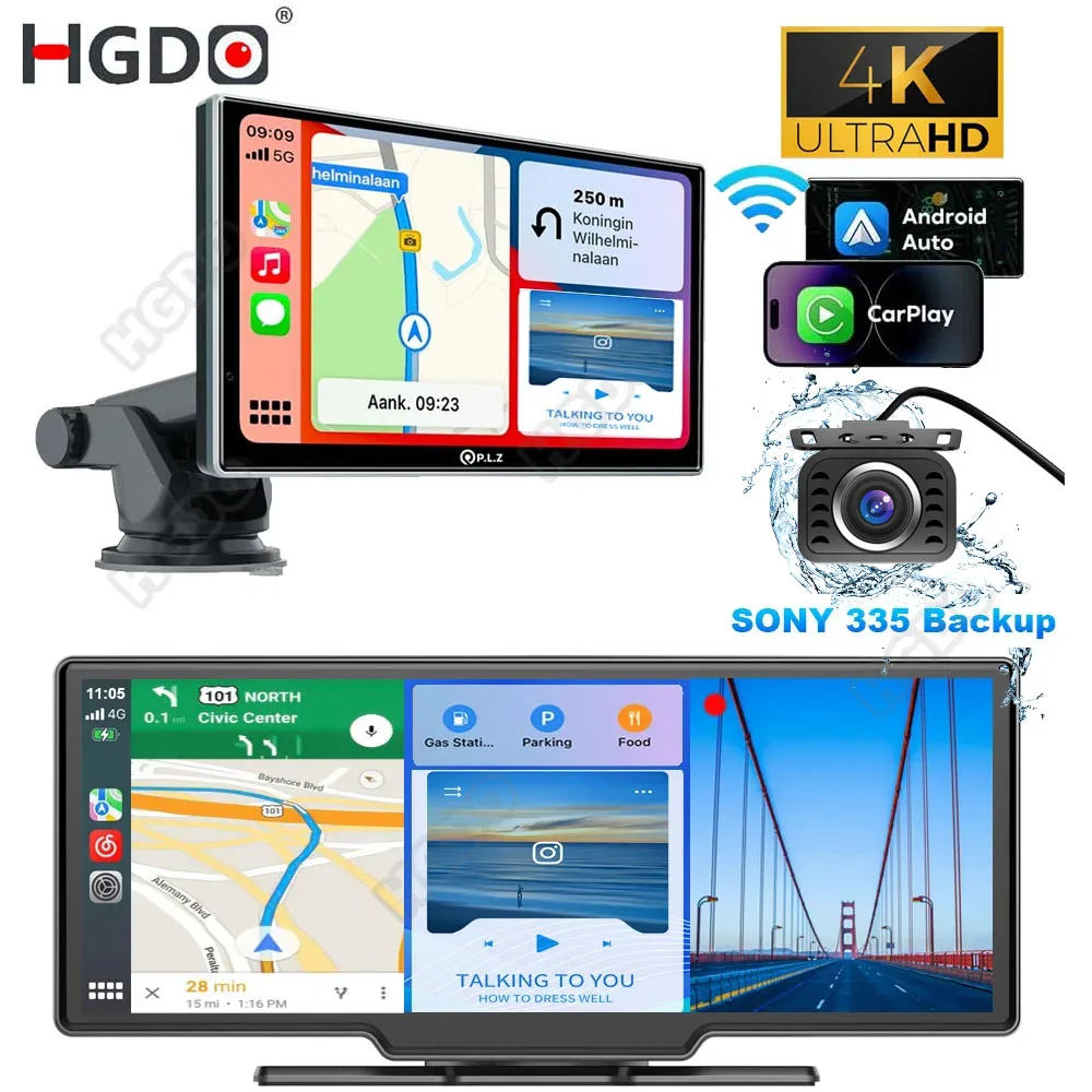 HGDO G280 4K Dash Cam with Sony IMX335 Backup Camera Carplay Android Auto Mirror Mount Car Video Recorder WiFi GPS DVR Bluetooth car dash cam