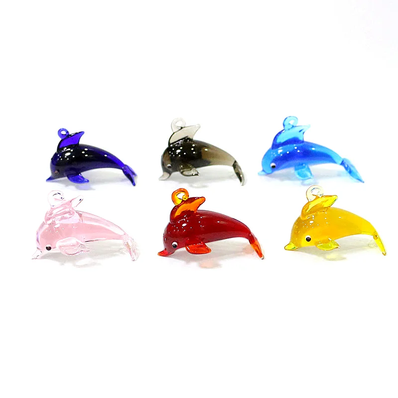 

6PCS Cute Dolphin Tiny Statue Glass Pendant Aquarium Decor Sea Animal Figurines Ornaments DIY Women's Jewelry Making Accessories