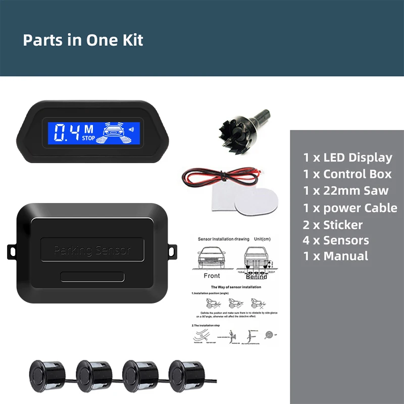 Car Parking Sensor Kit With Auto Parktronic Reverse LED Monitor 4 Sensors Radar