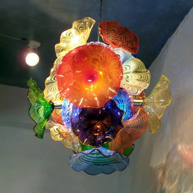 

Flower Chandeliers Hand Blown Glass Chandelier Lighting LED Murano Art Light Flower Plates Lamp Home Living Room Decoration