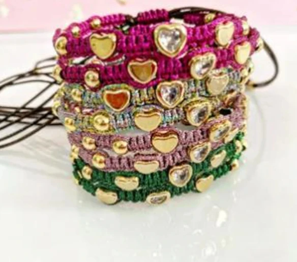 

Fashion Zircon Love Heart Braid Bracelet Jewelry Gift For Friend Thread Handmade Women Couples Jewellery